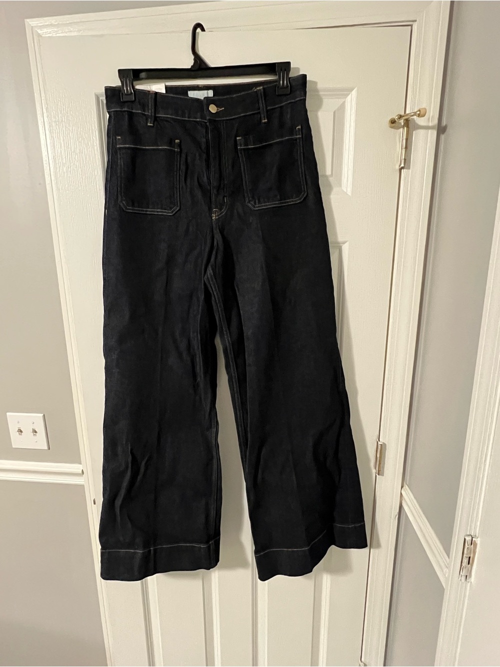 H&M Dark Blue Wash Wide-Leg High-Waist Women's Jeans with Patch Pockets